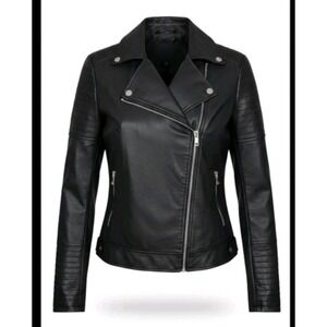 Simply Styled by Sears Faux Leather Moto Jacket Women's Black Quilted Biker Zip